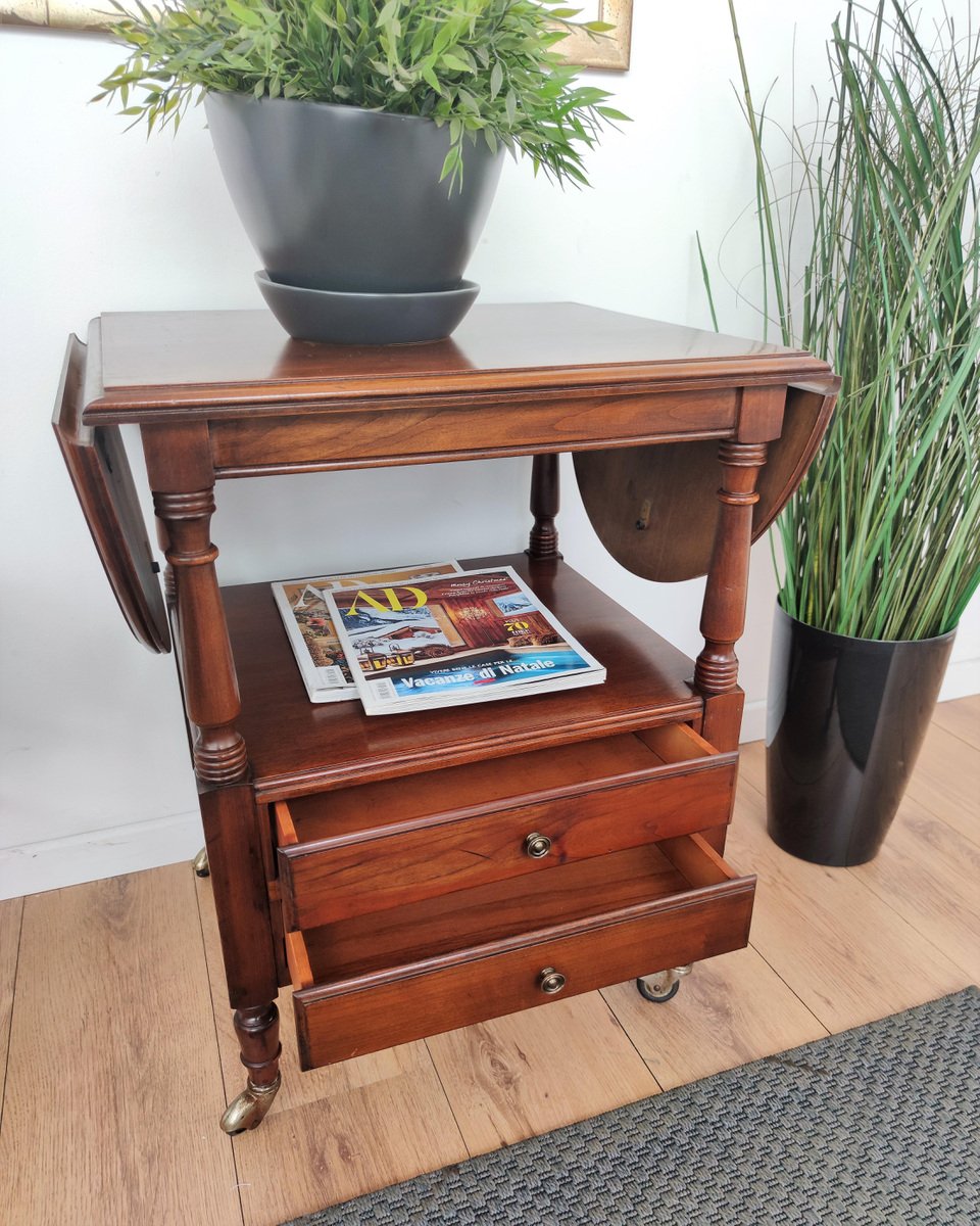 French Louis XIII Style Walnut Two-Tier Folding Side Table-EUP-920674