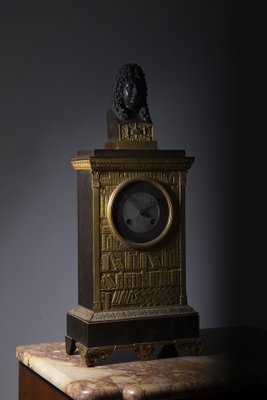 French Louis XIV Gilt Bronze Figured Clock with Library Design-RCE-1703378