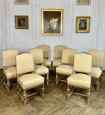 French Louis XIV Style Chairs in Gilt Wood, 1860, Set of 8-BXG-1757830