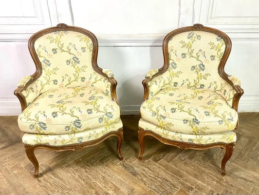 French Louis XV Bergere Armchairs in Carved Wood, Set of 2-BXG-1791793