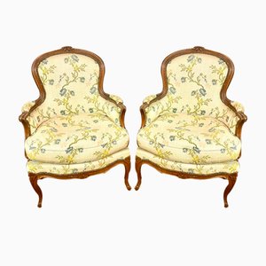 French Louis XV Bergere Armchairs in Carved Wood, Set of 2-BXG-1791793