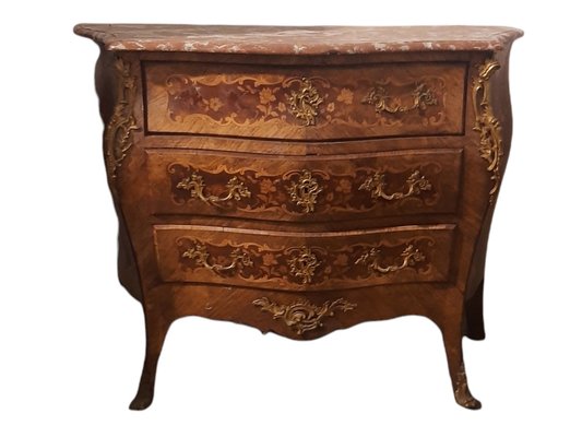 French Louis XV Bombe Chest of Drawers with Marble Top-TCS-1194141