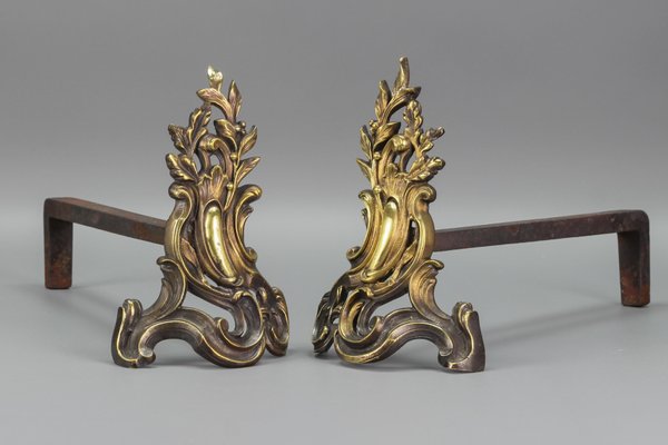 French Louis XV Style Bronze and Iron Firedogs, Set of 2-KEG-1119248