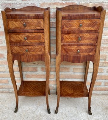 French Louis XV Style Nightstands in Walnut and Marquetry, Set of 2-NOU-1185256