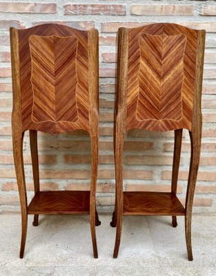 French Louis XV Style Nightstands in Walnut and Marquetry, Set of 2-NOU-1185256