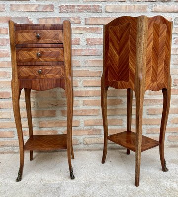 French Louis XV Style Nightstands in Walnut and Marquetry, Set of 2-NOU-1185256