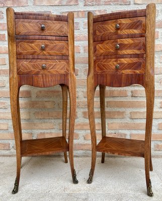 French Louis XV Style Nightstands in Walnut and Marquetry, Set of 2-NOU-1185256