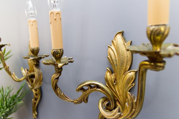 French Louis XV Style Two-Light Bronze Sconces, Set of 2-KEG-1086632