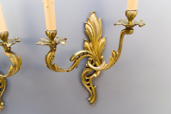 French Louis XV Style Two-Light Bronze Sconces, Set of 2-KEG-1086632