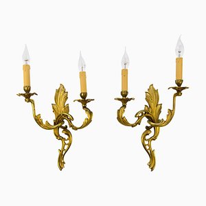 French Louis XV Style Two-Light Bronze Sconces, Set of 2-KEG-1086632