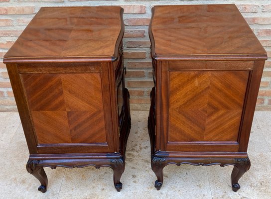 French Louis XV Style Walnut & Marquetry Bedside Tables, Set of 2-NOU-1210444