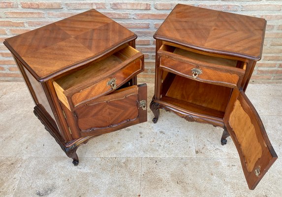 French Louis XV Style Walnut & Marquetry Bedside Tables, Set of 2-NOU-1210444