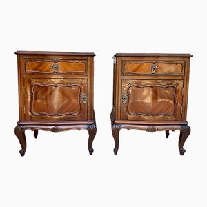 French Louis XV Style Walnut & Marquetry Bedside Tables, Set of 2-NOU-1210444