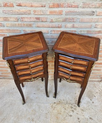 French Louis XV Tulipwood Veneer Bedside Tables or Nightstands, Set of 2-NOU-1137394