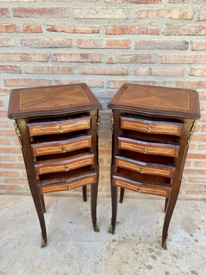 French Louis XV Tulipwood Veneer Bedside Tables or Nightstands, Set of 2-NOU-1137394