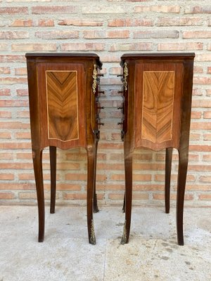 French Louis XV Tulipwood Veneer Bedside Tables or Nightstands, Set of 2-NOU-1137394