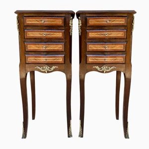 French Louis XV Tulipwood Veneer Bedside Tables or Nightstands, Set of 2-NOU-1137394