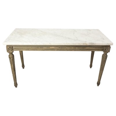 French Louis XVI Painted Wood and Marble Top Coffee Table-RIU-1770665