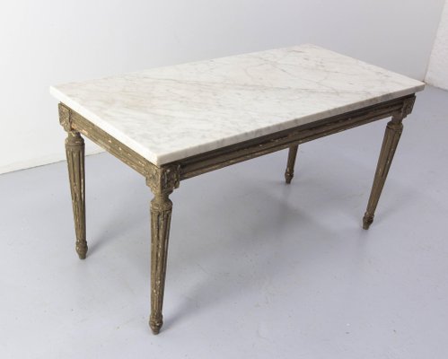 French Louis XVI Painted Wood and Marble Top Coffee Table-RIU-1770665