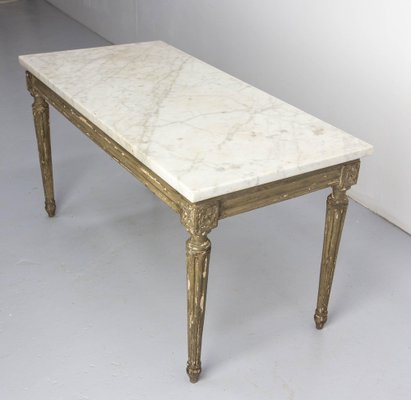 French Louis XVI Painted Wood and Marble Top Coffee Table-RIU-1770665