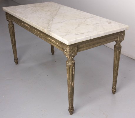 French Louis XVI Painted Wood and Marble Top Coffee Table-RIU-1770665