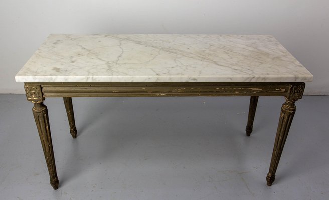 French Louis XVI Painted Wood and Marble Top Coffee Table-RIU-1770665