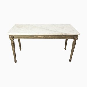 French Louis XVI Painted Wood and Marble Top Coffee Table-RIU-1770665