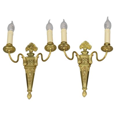 French Louis XVI Style 2-Light Gilt Bronze and Brass Sconces, Set of 2-KEG-1192993