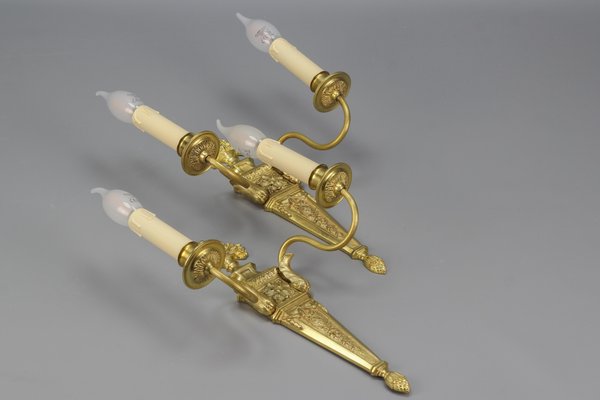 French Louis XVI Style 2-Light Gilt Bronze and Brass Sconces, Set of 2-KEG-1192993