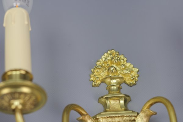 French Louis XVI Style 2-Light Gilt Bronze and Brass Sconces, Set of 2-KEG-1192993