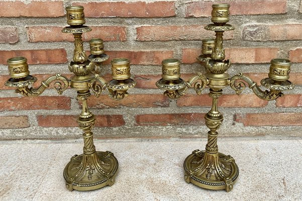 French Louis XVI Style 4-Light Candelabras in Gilt Bronze, Set of 2-NOU-1314828