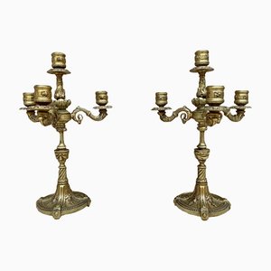 French Louis XVI Style 4-Light Candelabras in Gilt Bronze, Set of 2-NOU-1314828