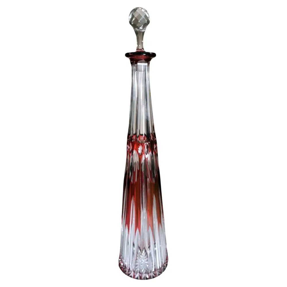 French Louis XVI Style Bottle in Hand-Cut & Ground Red Crystal