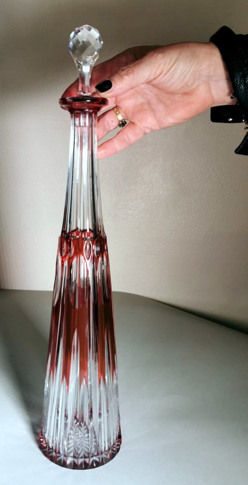 French Louis XVI Style Bottle in Hand-Cut & Ground Red Crystal