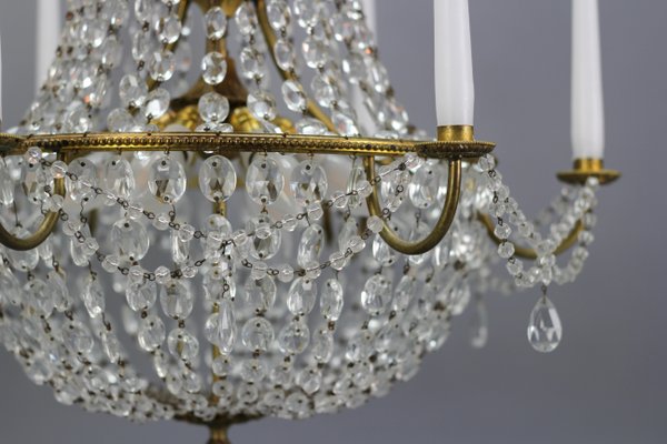 French Louis XVI Style Brass and Crystal Basket 9-Light Chandelier-KEG-1192989