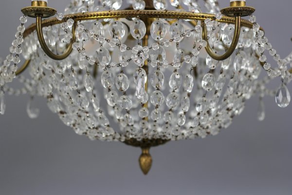 French Louis XVI Style Brass and Crystal Basket 9-Light Chandelier-KEG-1192989