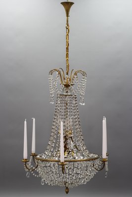 French Louis XVI Style Brass and Crystal Basket 9-Light Chandelier-KEG-1192989