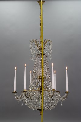 French Louis XVI Style Brass and Crystal Basket 9-Light Chandelier-KEG-1192989