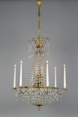 French Louis XVI Style Brass and Crystal Basket 9-Light Chandelier-KEG-1192989