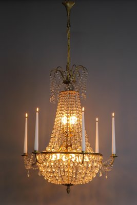 French Louis XVI Style Brass and Crystal Basket 9-Light Chandelier-KEG-1192989