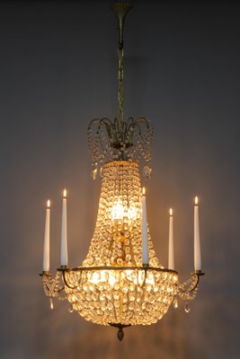 French Louis XVI Style Brass and Crystal Basket 9-Light Chandelier-KEG-1192989