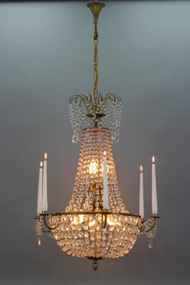 French Louis XVI Style Brass and Crystal Basket 9-Light Chandelier-KEG-1192989