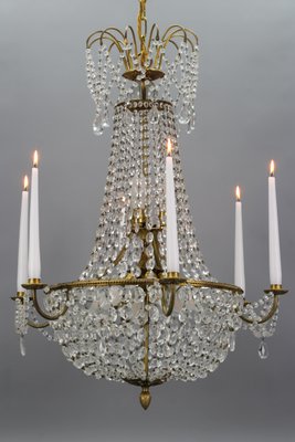 French Louis XVI Style Brass and Crystal Basket 9-Light Chandelier-KEG-1192989