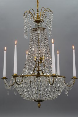 French Louis XVI Style Brass and Crystal Basket 9-Light Chandelier-KEG-1192989