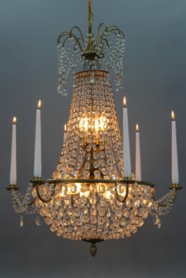 French Louis XVI Style Brass and Crystal Basket 9-Light Chandelier-KEG-1192989