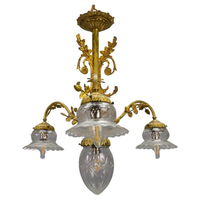 French Louis XVI Style Bronze and Clear Cut Glass Four-Light Chandelier, 1920s-KEG-1803435