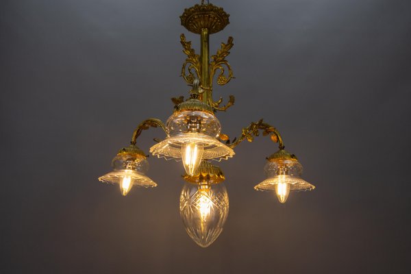 French Louis XVI Style Bronze and Clear Cut Glass Four-Light Chandelier, 1920s-KEG-1803435