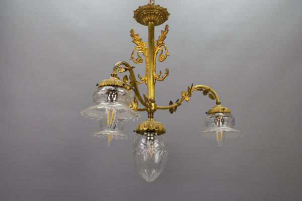 French Louis XVI Style Bronze and Clear Cut Glass Four-Light Chandelier, 1920s-KEG-1803435