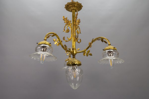 French Louis XVI Style Bronze and Clear Cut Glass Four-Light Chandelier, 1920s-KEG-1803435