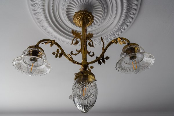 French Louis XVI Style Bronze and Clear Cut Glass Four-Light Chandelier, 1920s-KEG-1803435